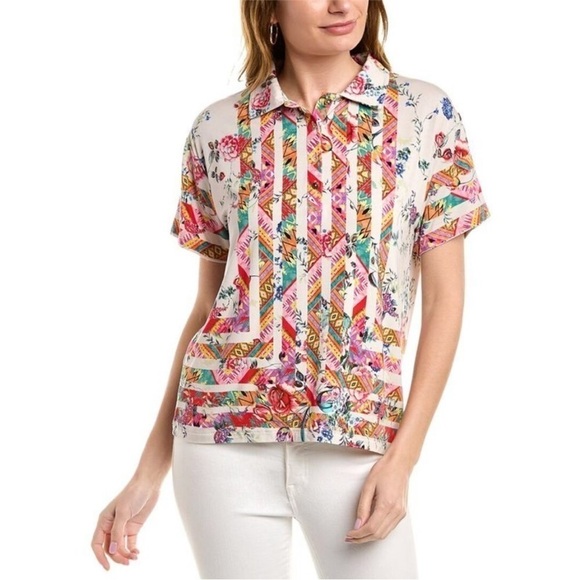 Johnny Was Azzy Flower Polo T-Shirt - Picture 1 of 7